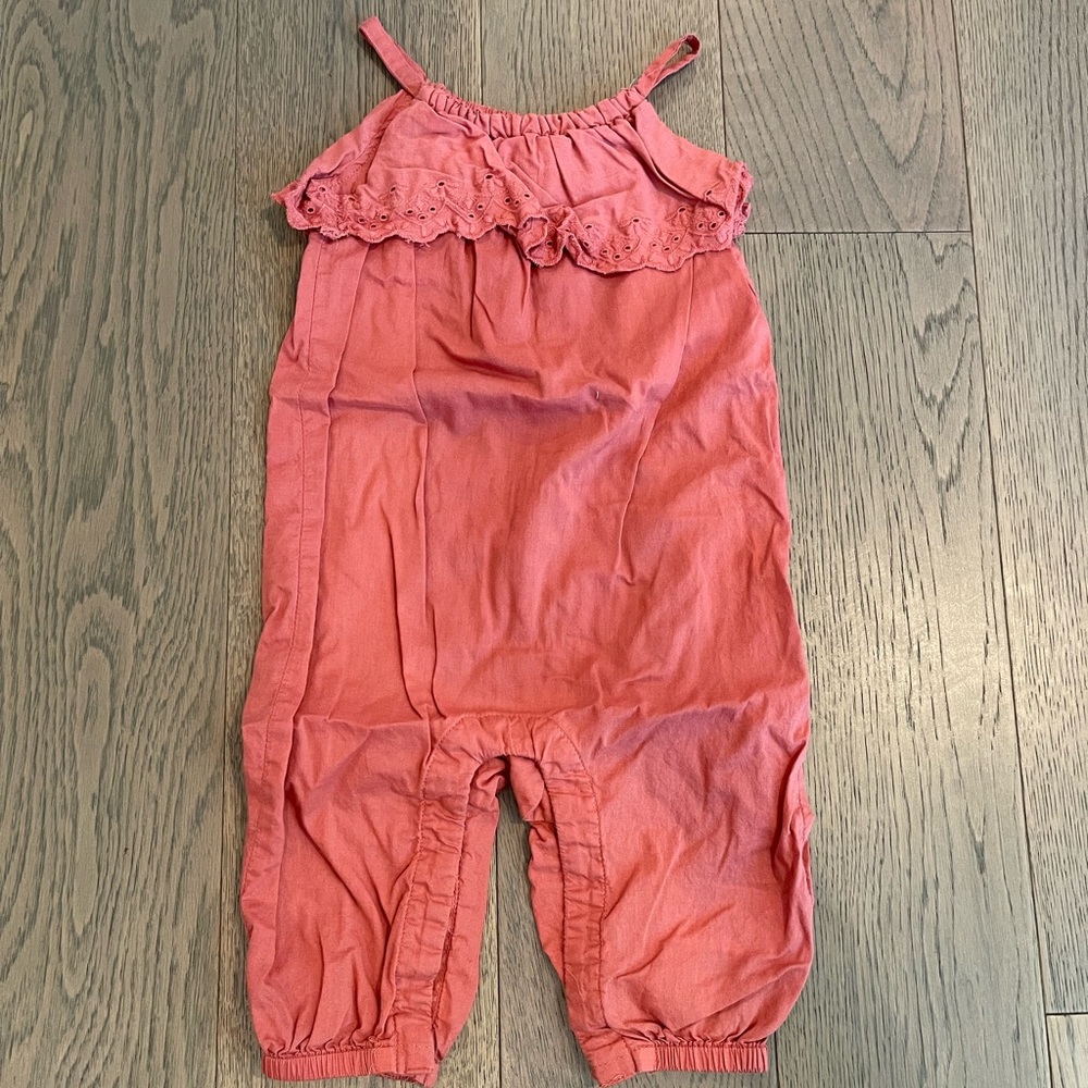 Old navy eyelet ruffle jumpsuit rose color
